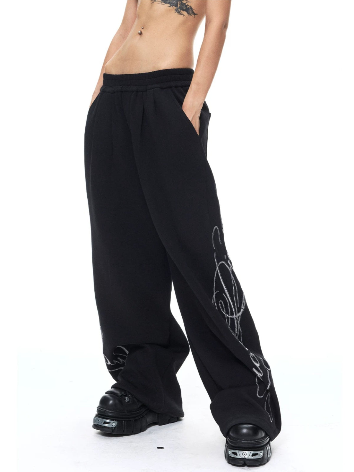 Embroidered Wide Leg Sweatpants