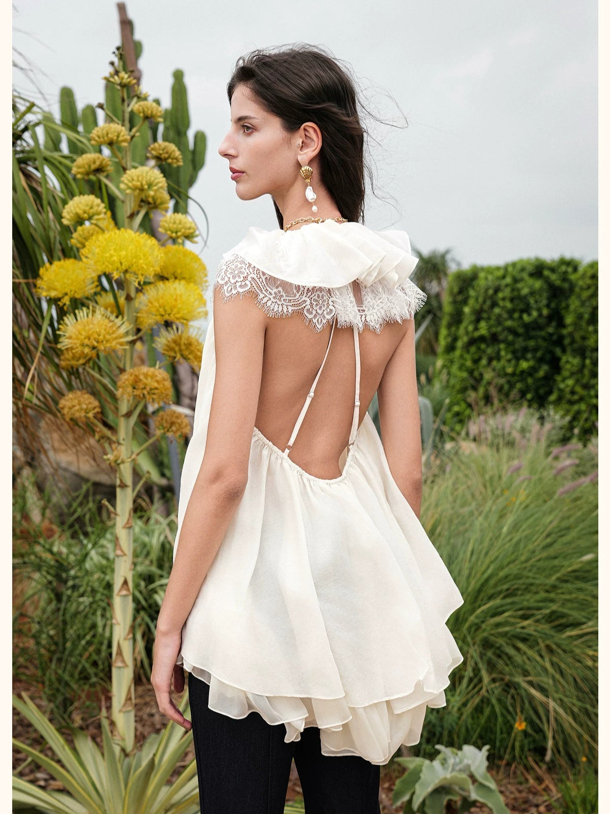 Ruffle V-Neck Sleeveless Blouse