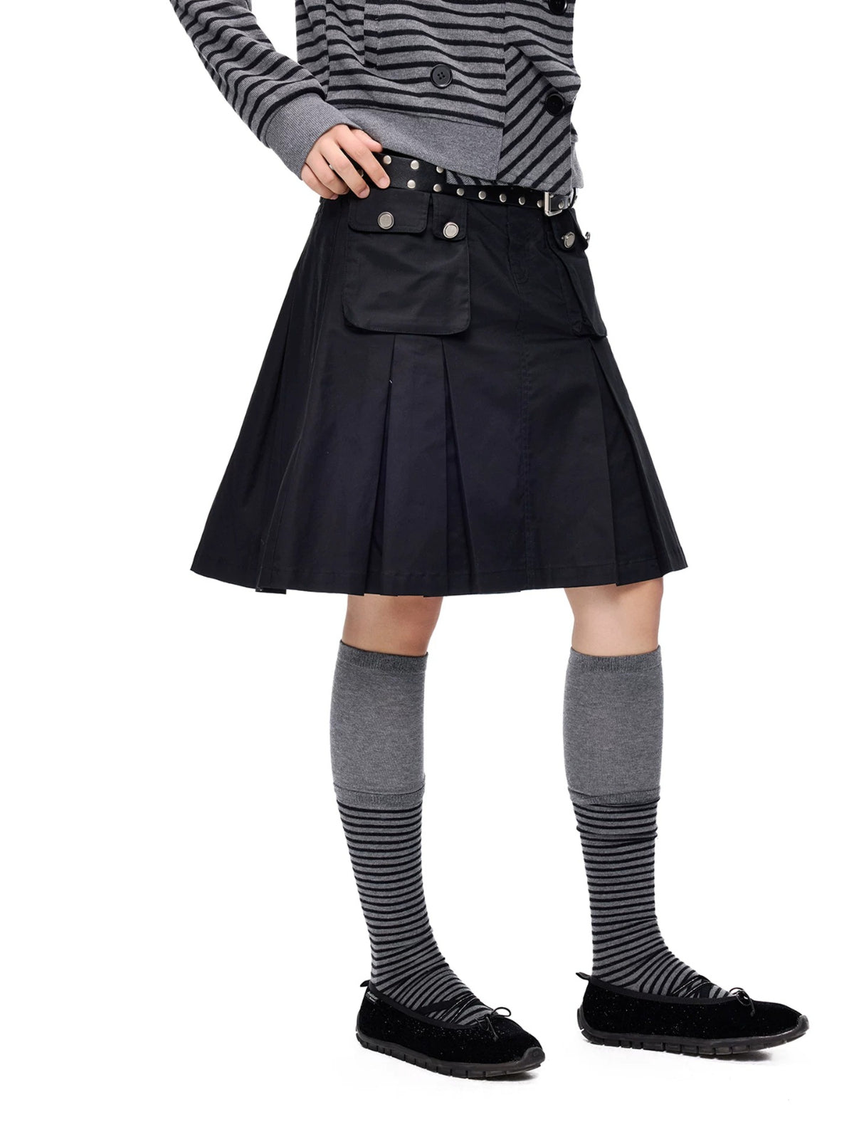 Pleated A-Line Midi Skirt
