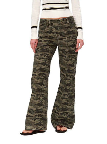 Camo Flared Wide Pants