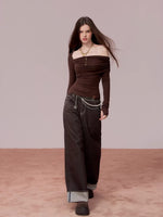 Asymmetrical Off-Shoulder Long Sleeve Top