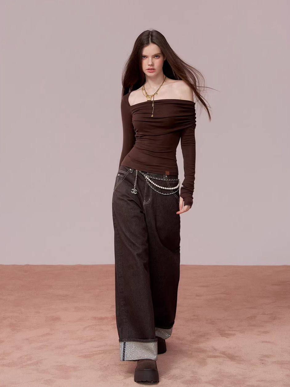 Asymmetrical Off-Shoulder Long Sleeve Top