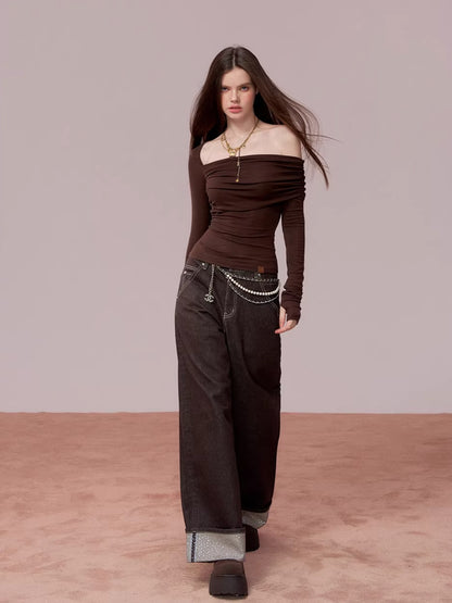 Asymmetrical Off-Shoulder Long Sleeve Top