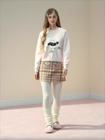 Pink &amp; Brown Plaid A-line Wool Skirt