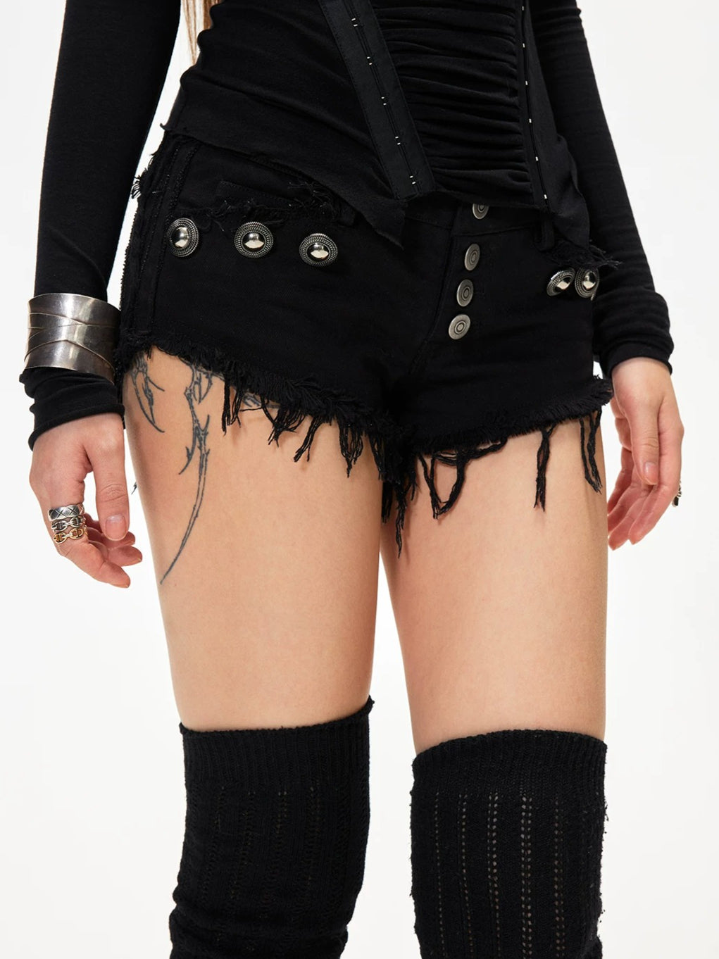 Studded Denim Shorts
