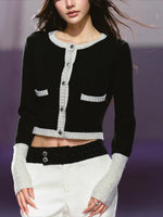Black & White Contrast Knit Cardigan