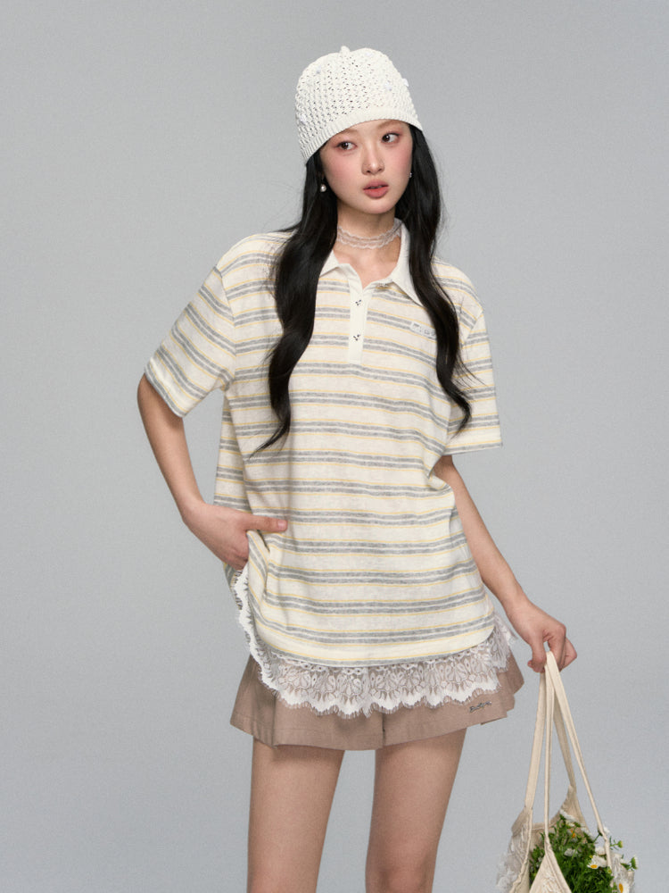 Floral Striped Polo Shirt