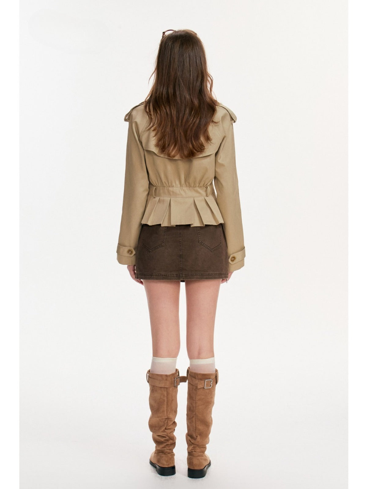 Double Breasted Pleated Trench Jacket