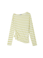 Sheer Off-Shoulder Striped Long Sleeve T-shirt