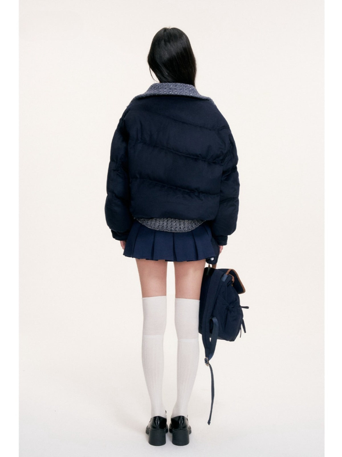 Wool Blend Knit Trim Down Jacket