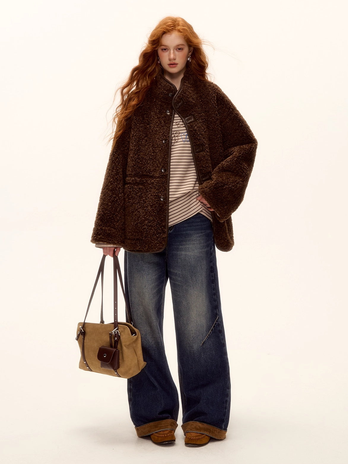 Suede Patchwork Cat-Whisker Wide-Leg Jeans