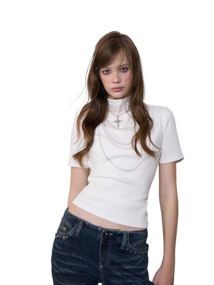 Pearl Necklace Print Knit Top