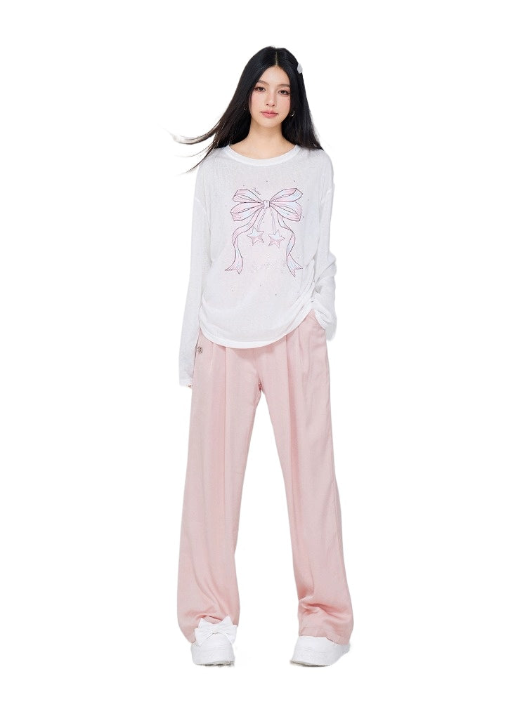 Ice Silk Pleated Wide-Leg Pants