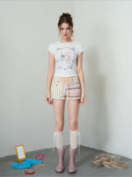 Holiday Printed Denim Shorts