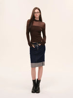 Sheer Mesh Mock Neck Fitted Knit Top