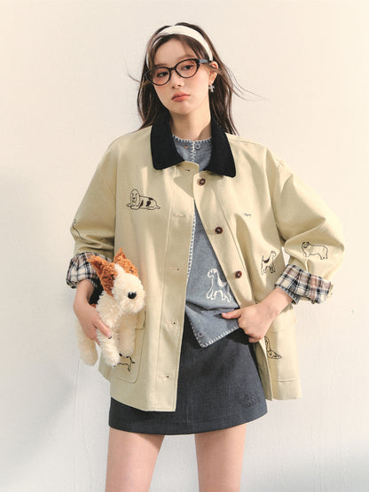 Barn Style Puppy Embroidery Jacket