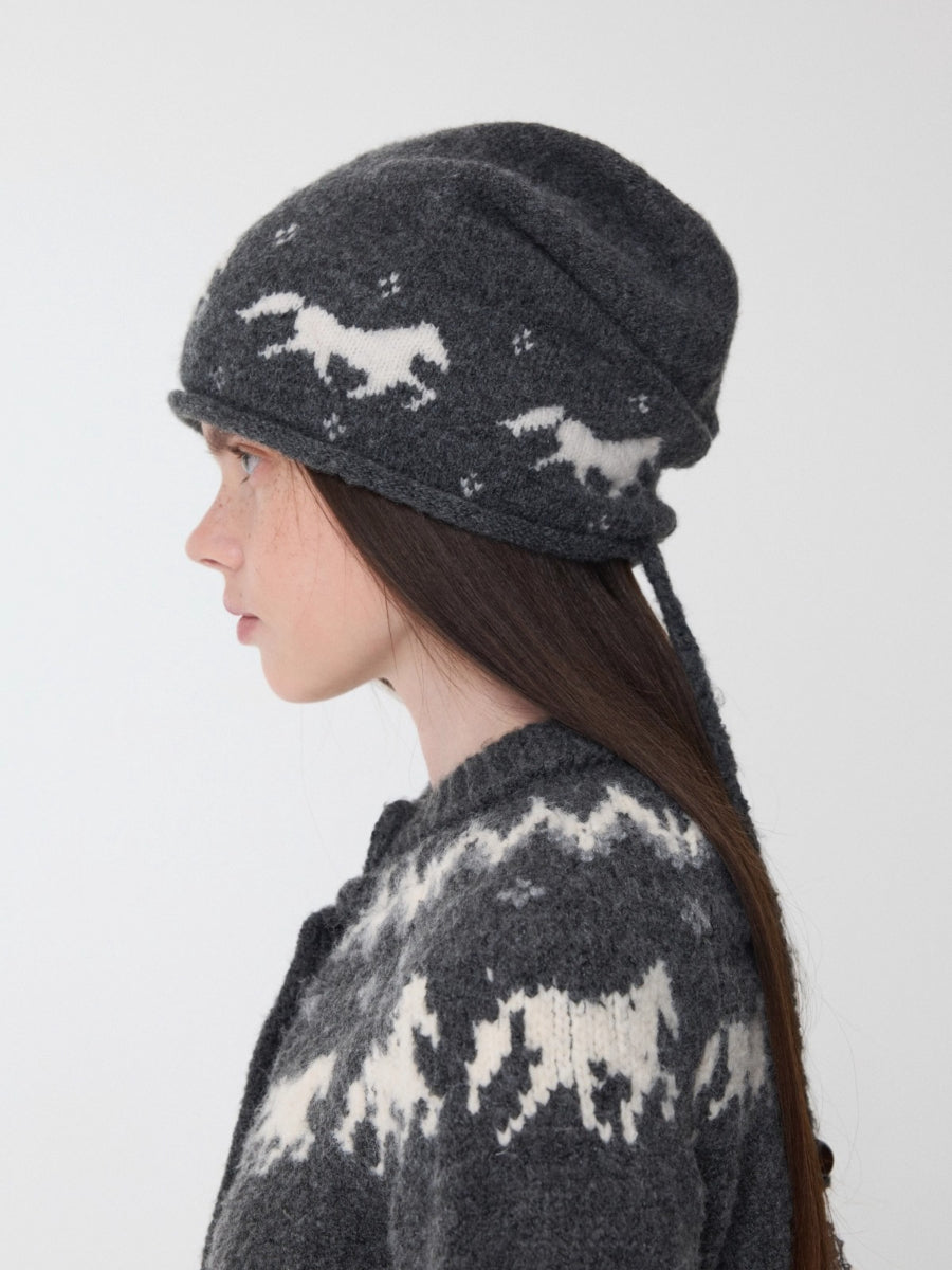 Fair Isle Pony Jacquard Knit Beanie