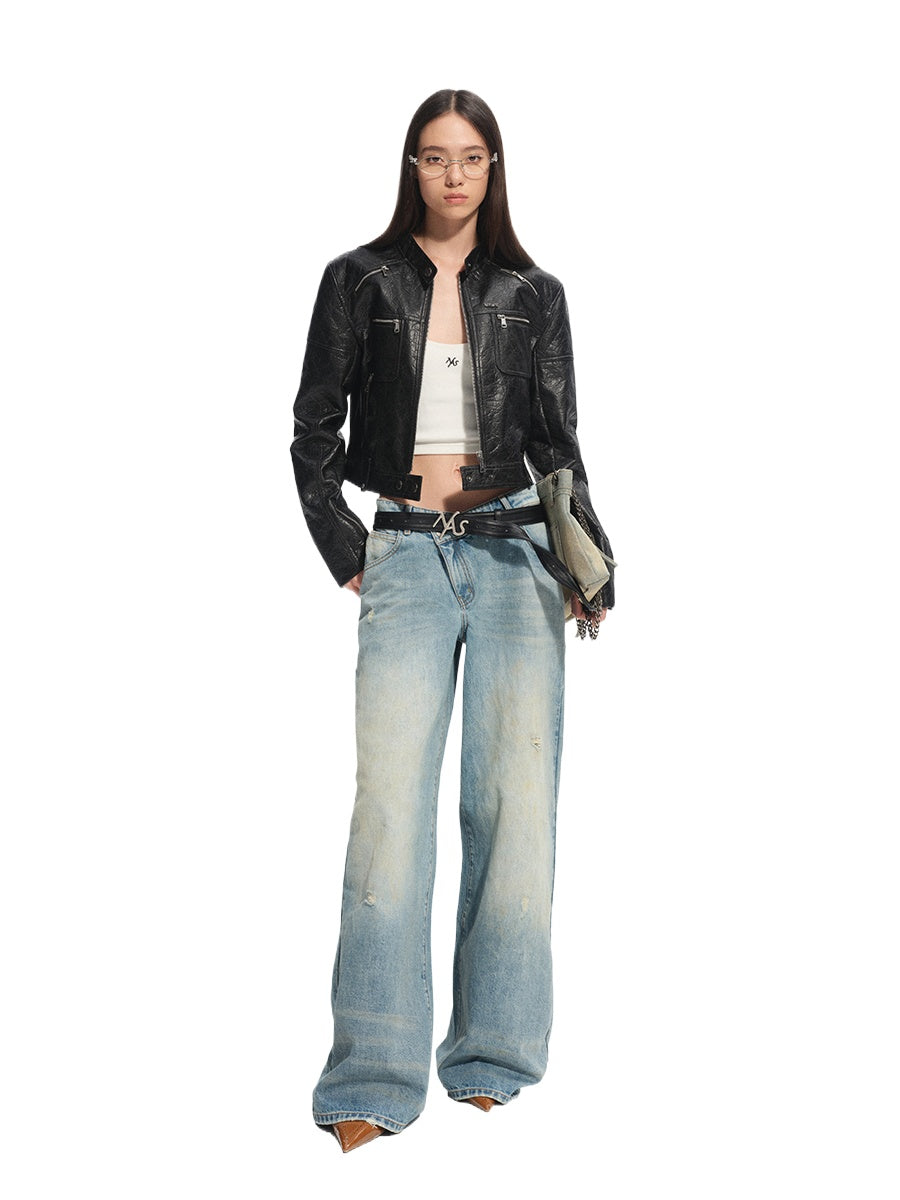 Black Retro Matte Leather Jacket