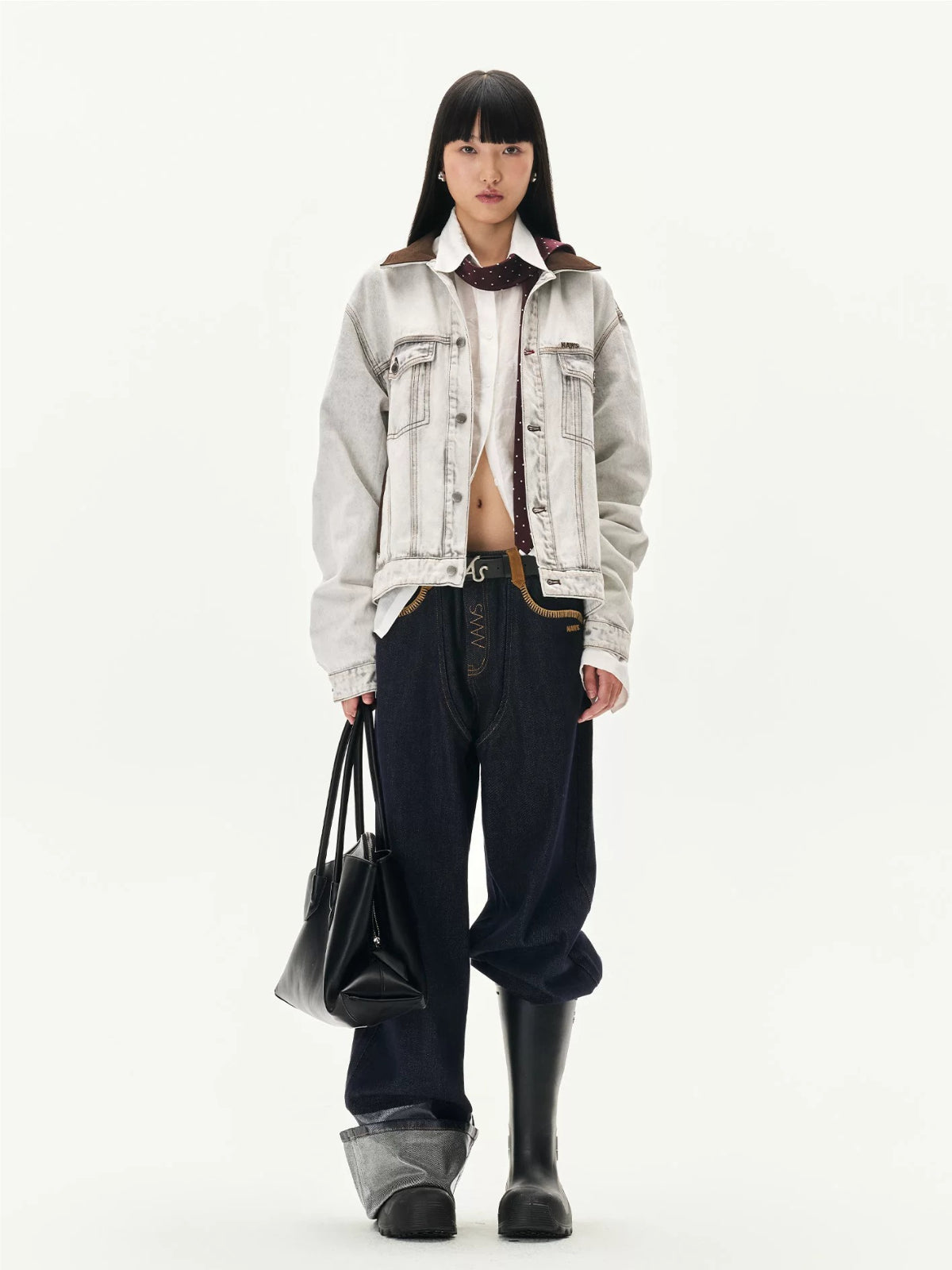 Vintage Coated Folded Wide Leg Jeans