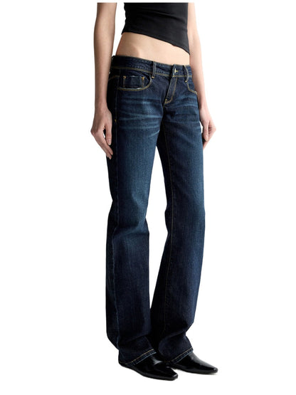 Washed Ultra Low Waist Straight Leg Jeans