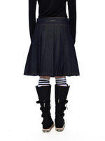 Vintage Denim Collar Pleated Skirt Set