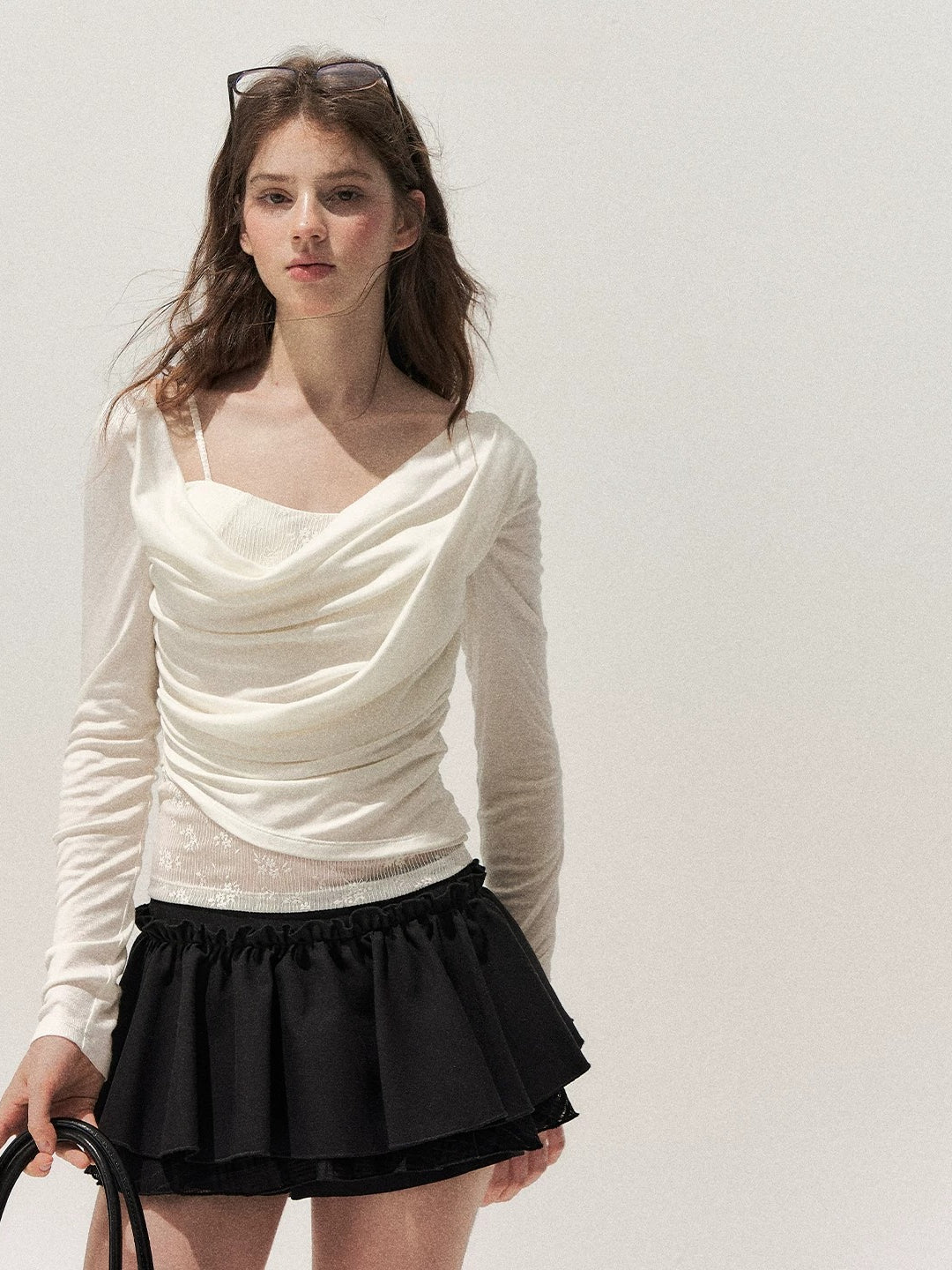 Tencel-Wool One-Shoulder Top