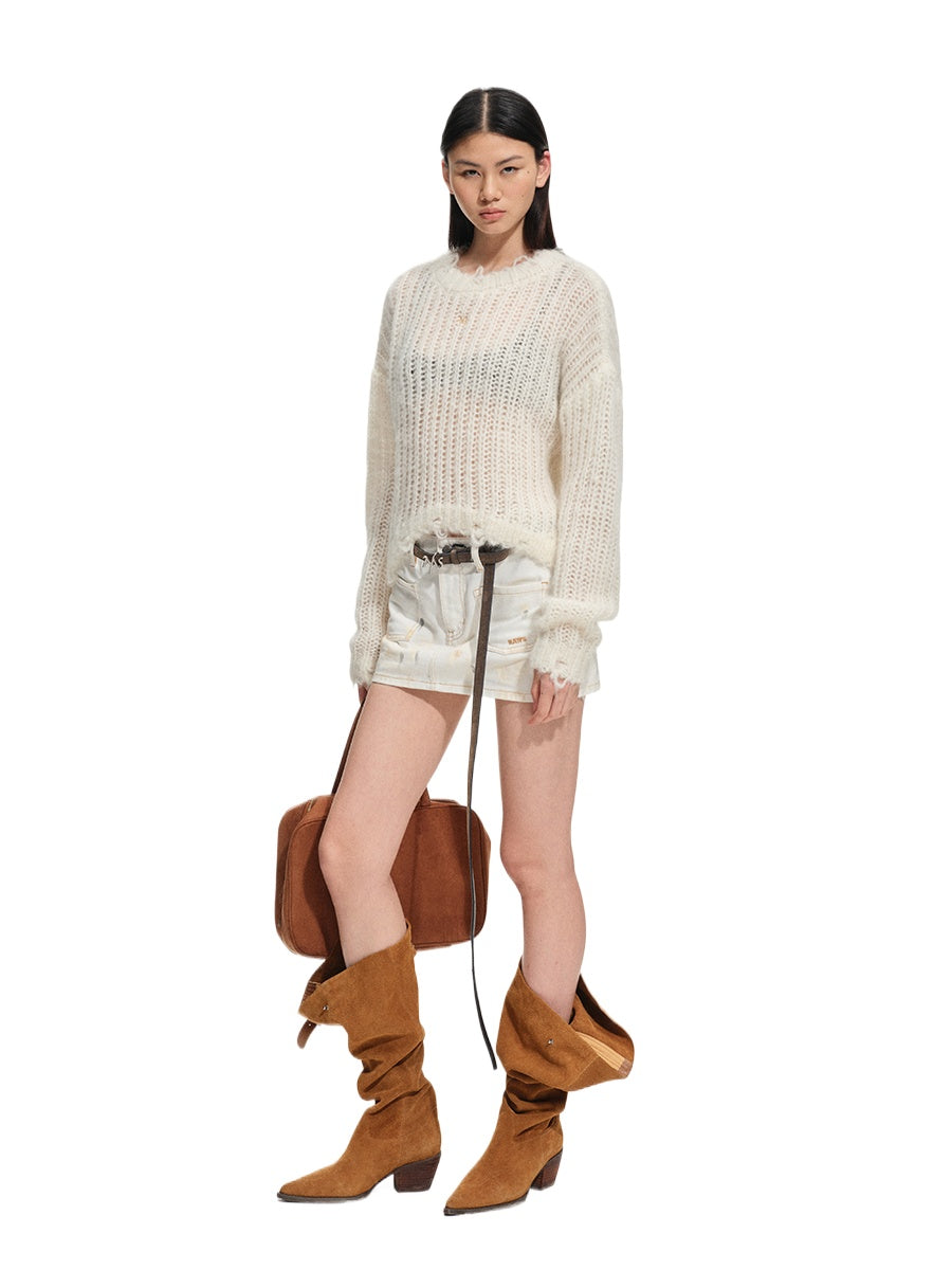 Distressed Mohair Wool Knit Top