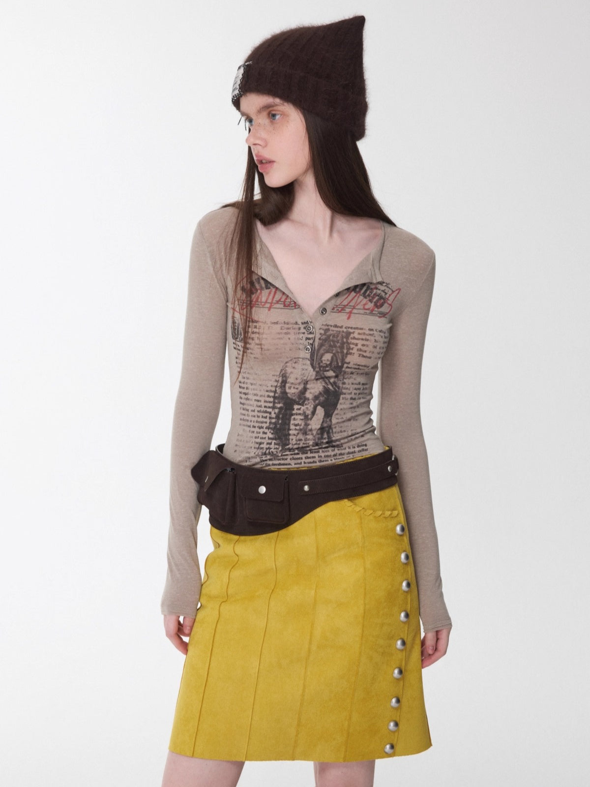 Suede Studded A-Line Skirt