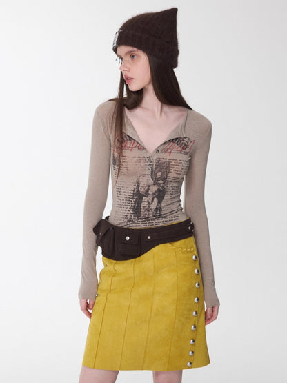 Suede Studded A-Line Skirt