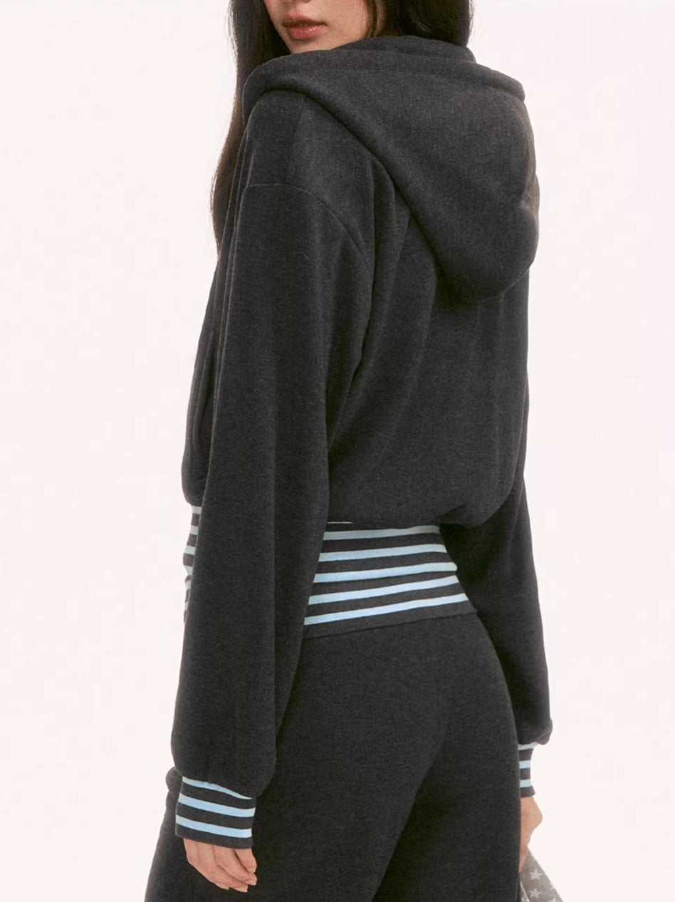 Gray Contrast Stripe Hoodie