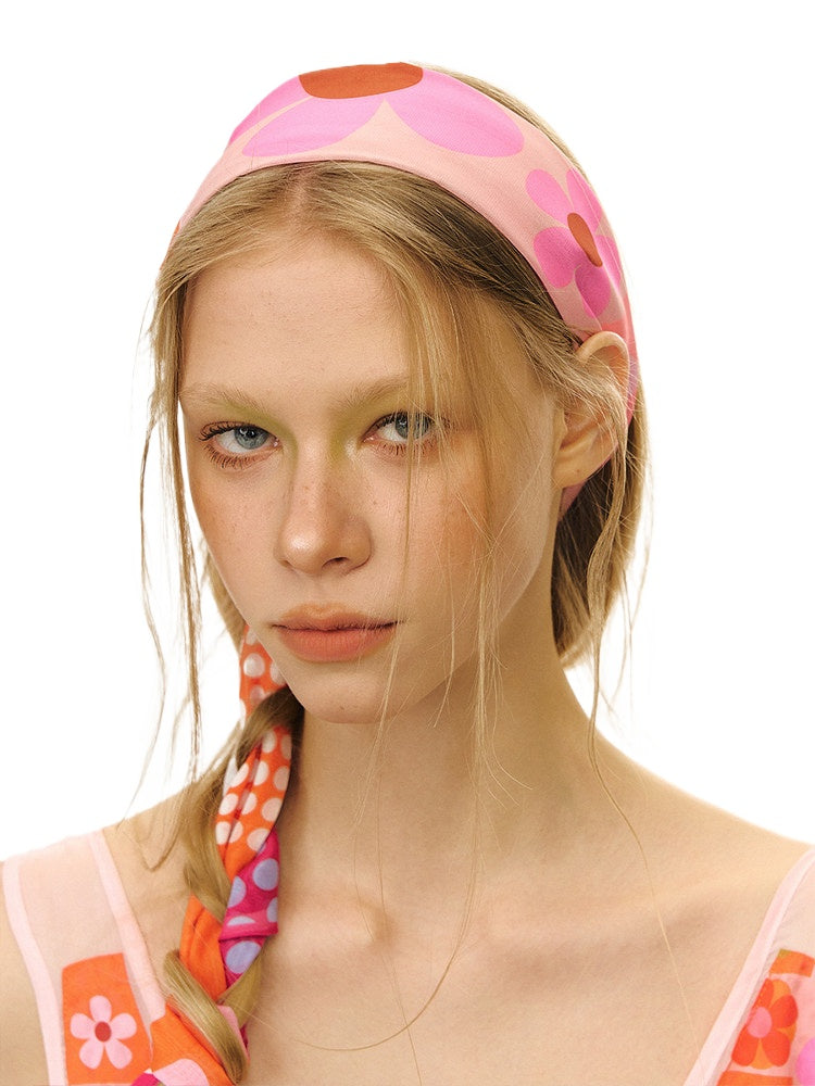 Orange Plaid Floral Ribbon Scarf