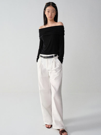 Wool One-Shoulder Off-Shoulder Long-Sleeve T-Shirt