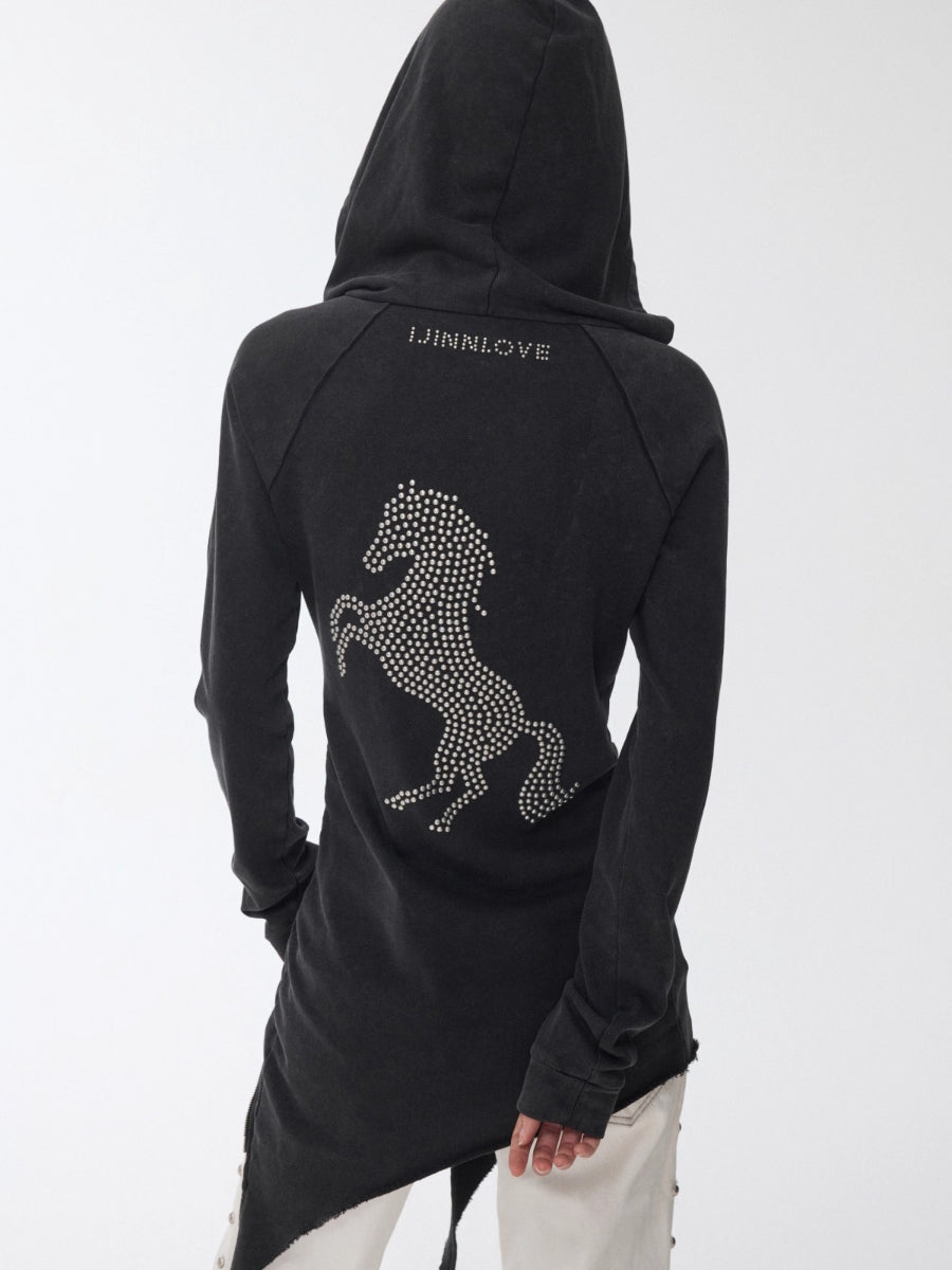 Rhinestone Studded Deconstructed Hoodie Dress