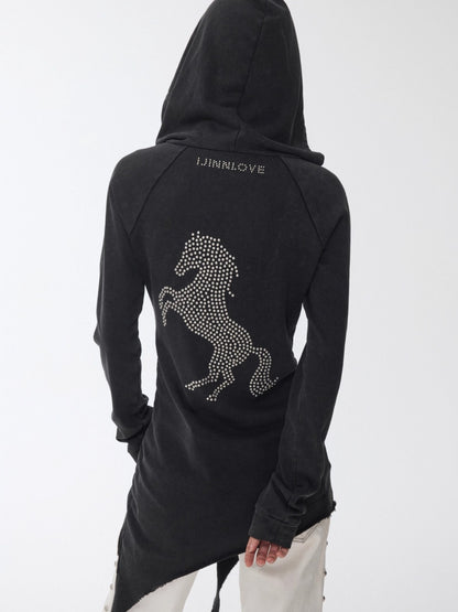 Rhinestone Studded Deconstructed Hoodie Dress