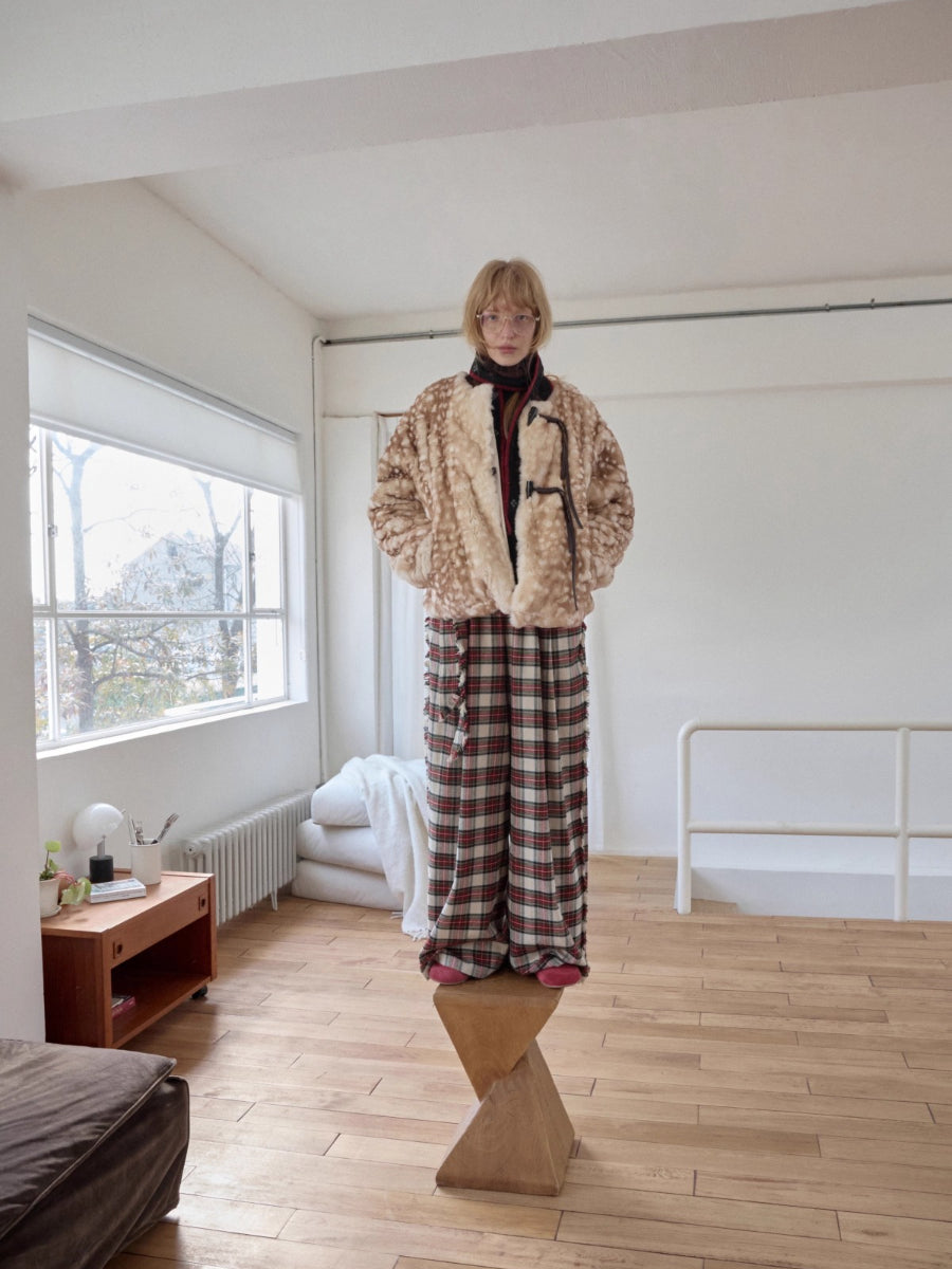 Fawn Pattern Printed Rex Rabbit Fur Jacket