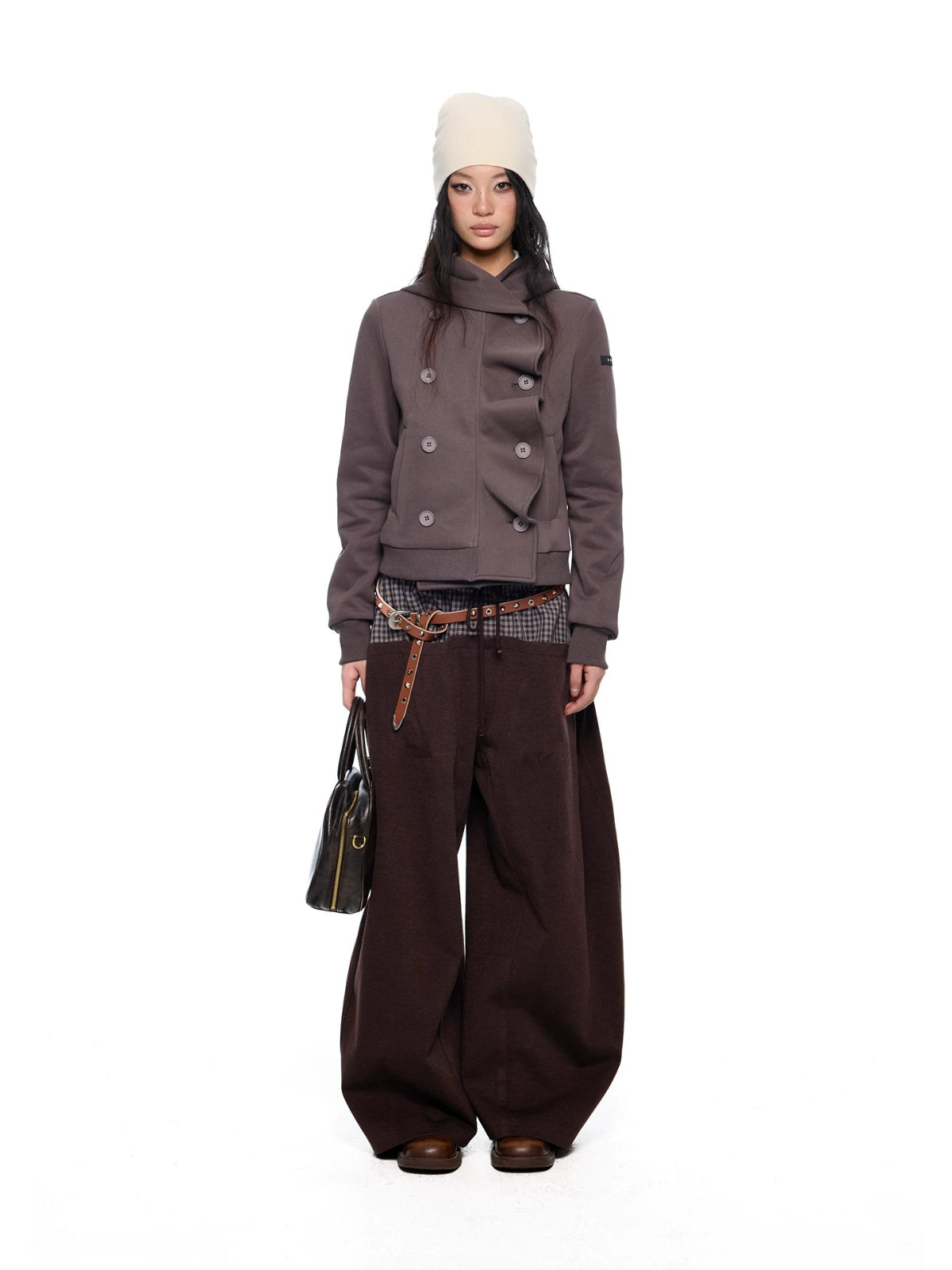 Plaid Drawstring Wide Leg Pants