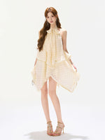 Golden Chiffon Halter Dress