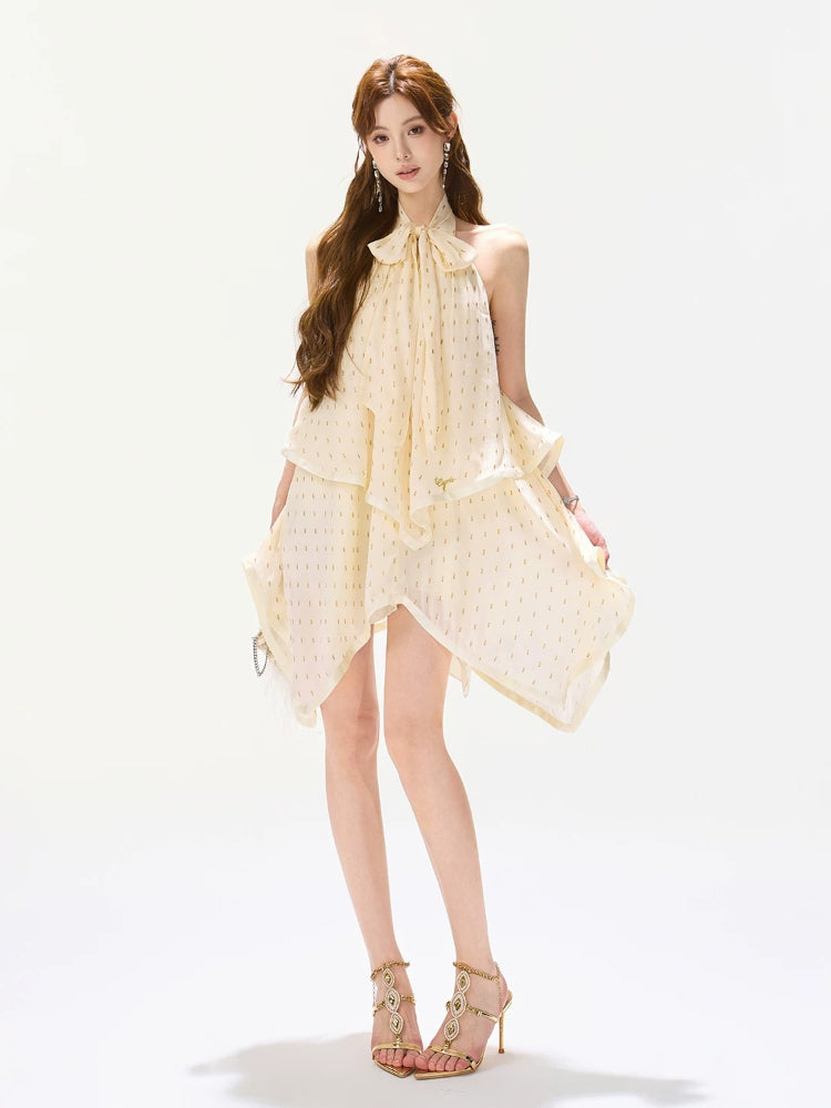 Golden Chiffon Halter Dress