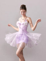 Purple Gradient Embroidered Lace Dress