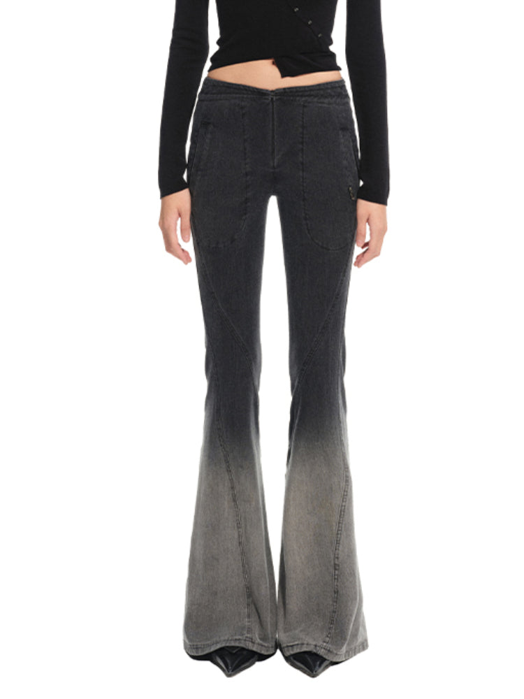 Twill Washed V-Waist Stretch Micro-flare Pants