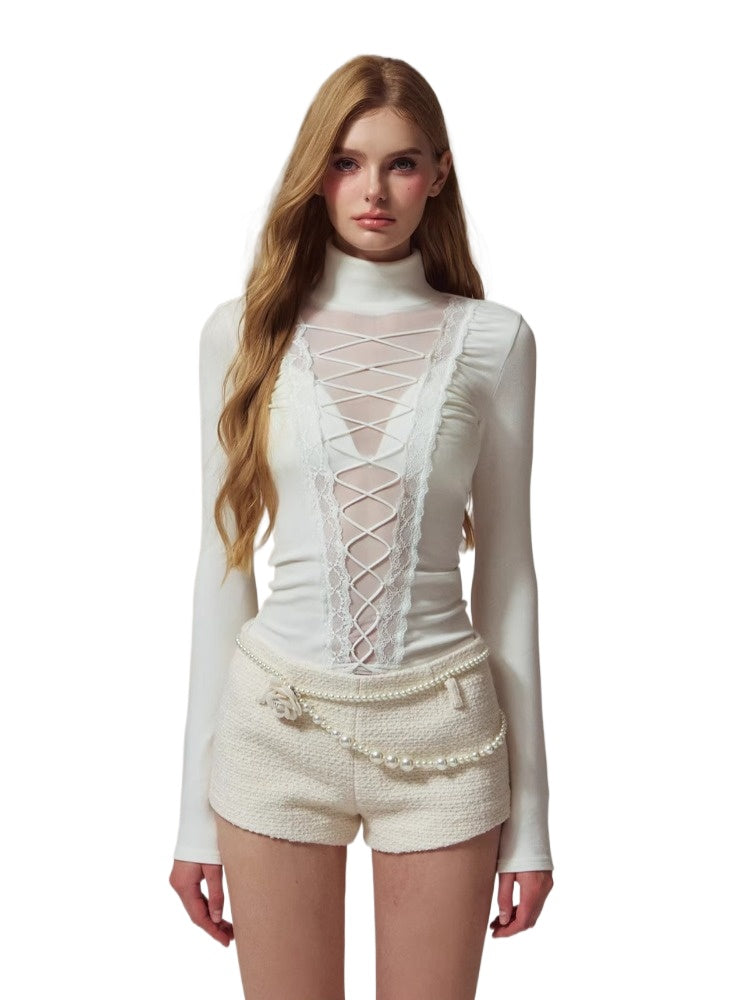 Lace Panel Mesh Laced Knit Top