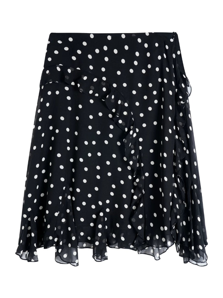 Polka Dot Ruffle Midi Skirt