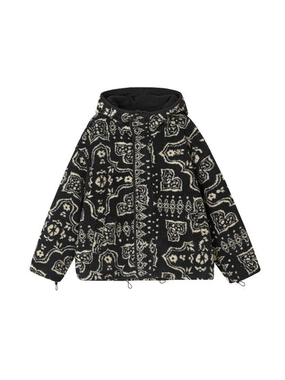 Jacquard Fleece Hooded Casual Jacket