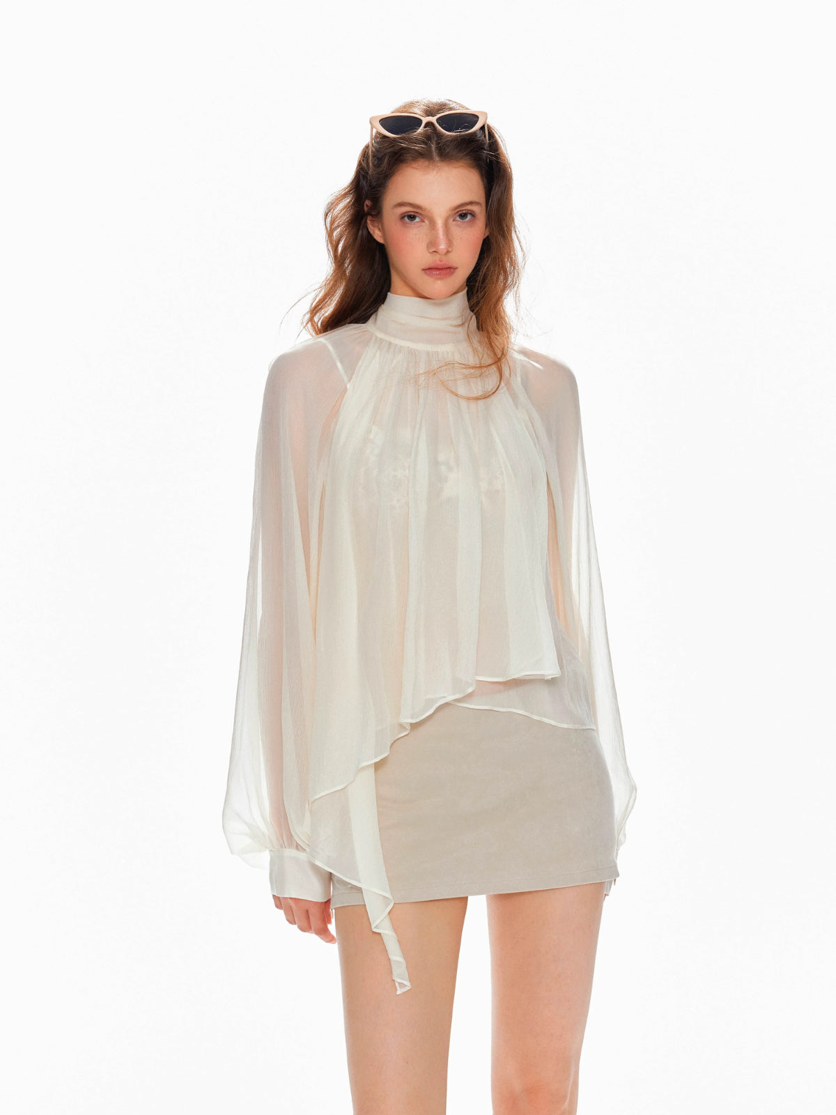 French Stand Collar Tencel Blouse