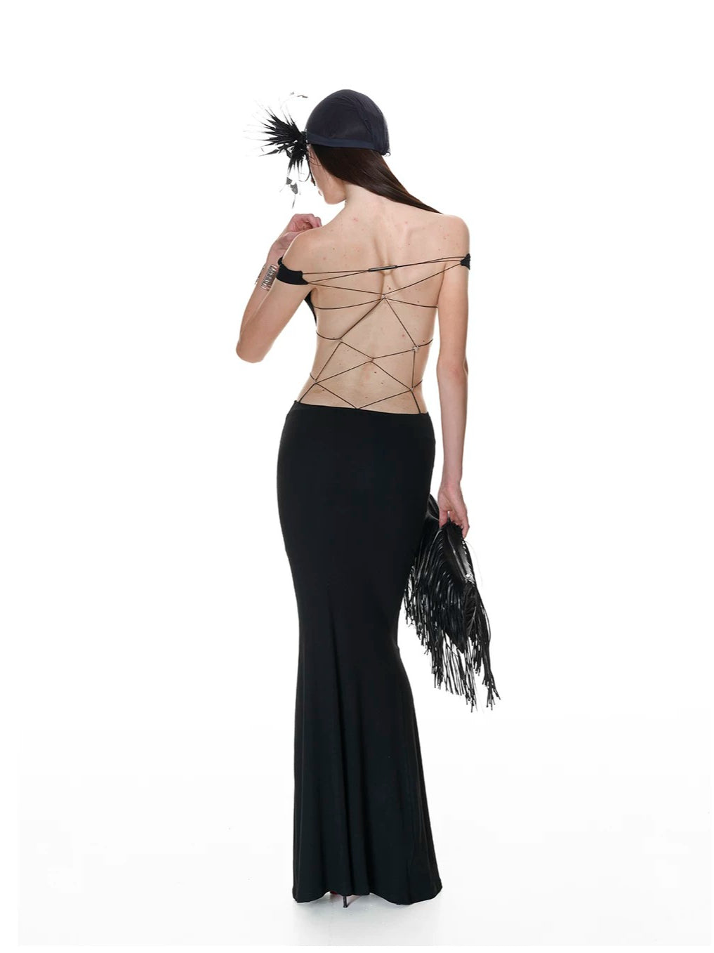 Black Lace-Up Halter Maxi Dress