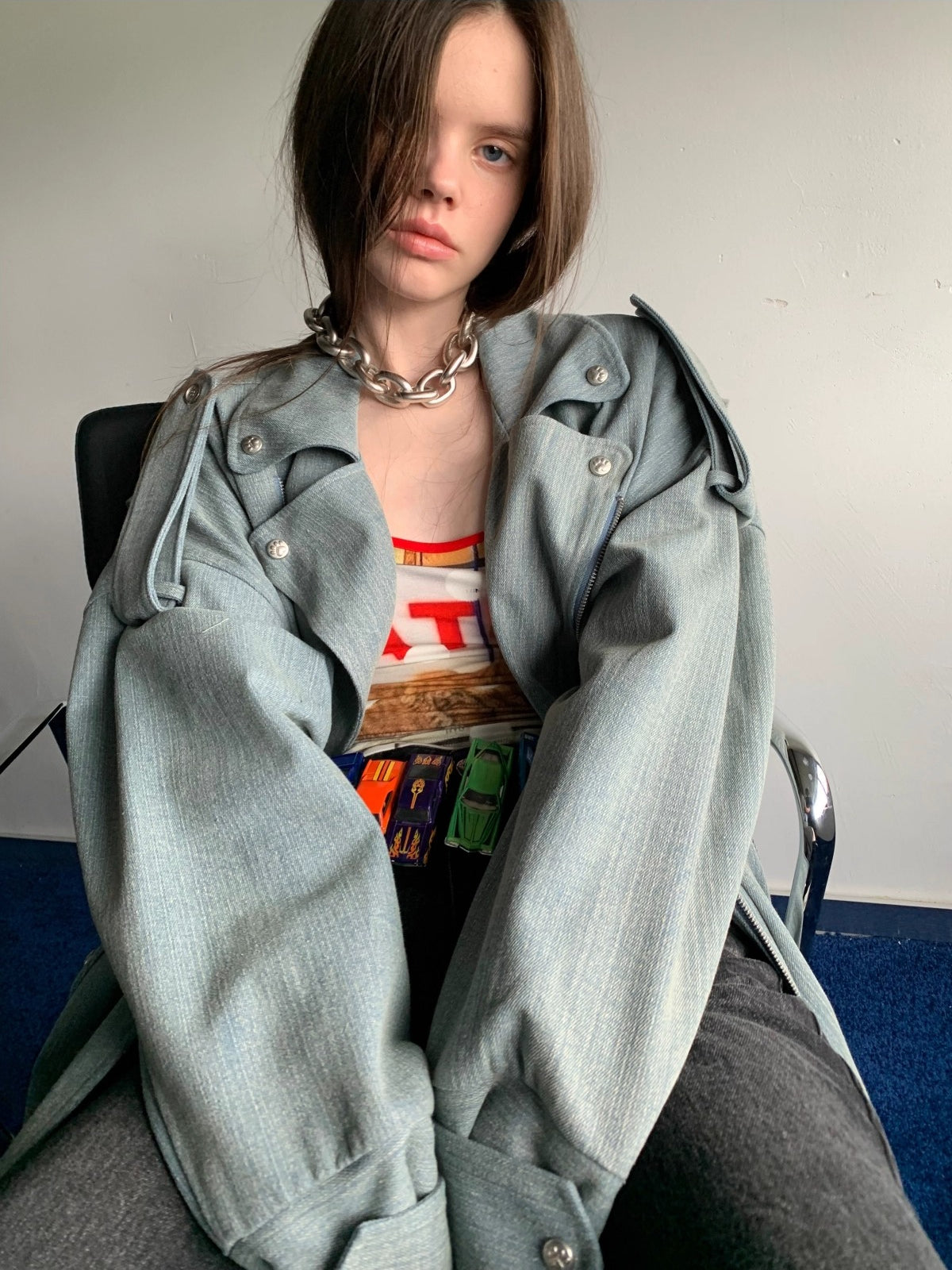 Washed Denim Moto Jacket