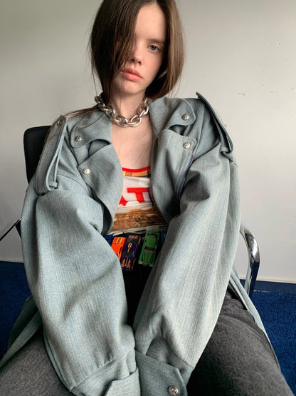 Washed Denim Moto Jacket