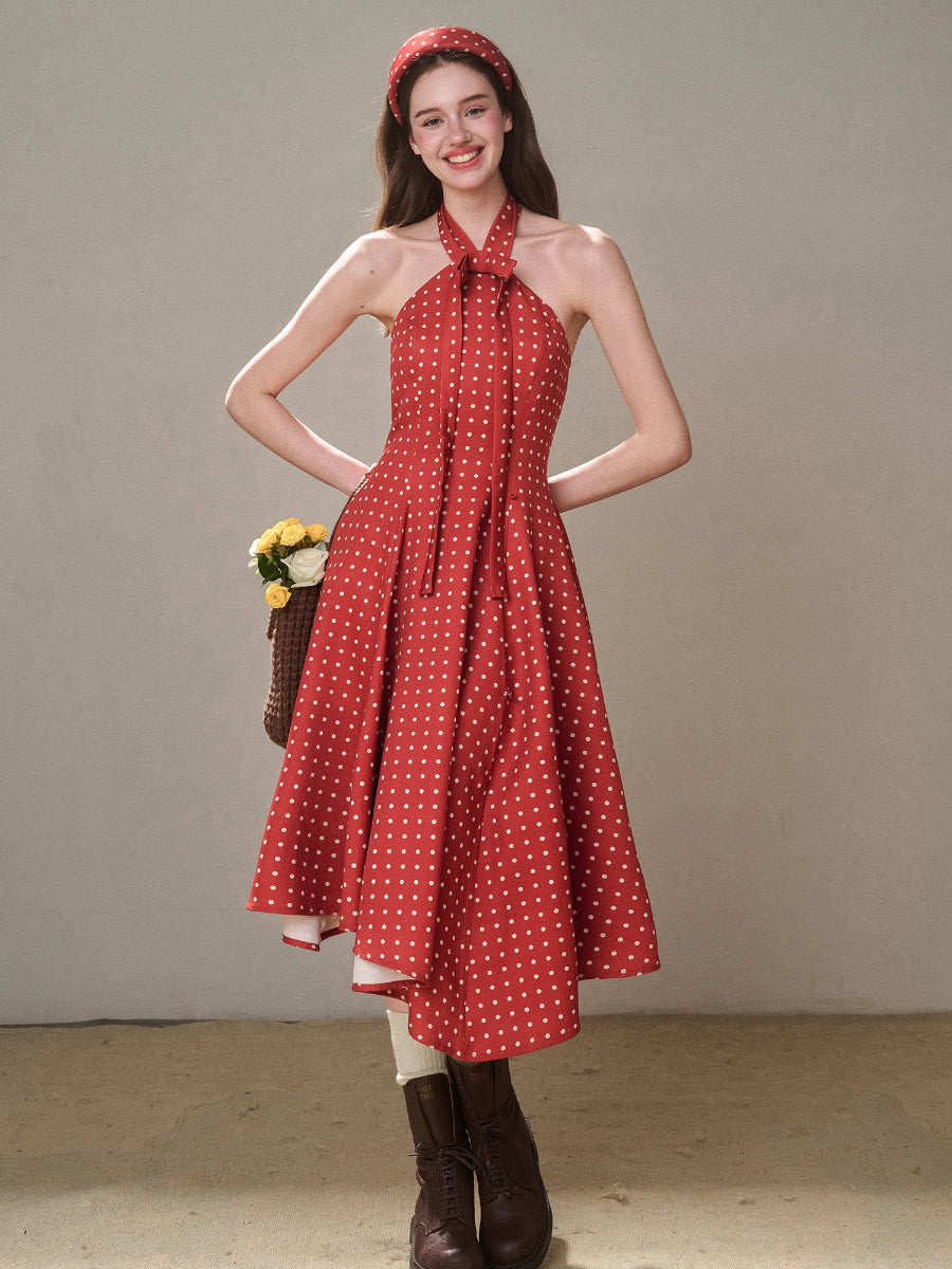 Berry Bordeaux Red Halter Dress