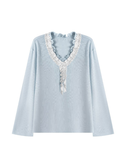 Polka Dot Ruffle V-Neck Top