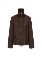 Knit-Panel High-Neck Padded Jacket